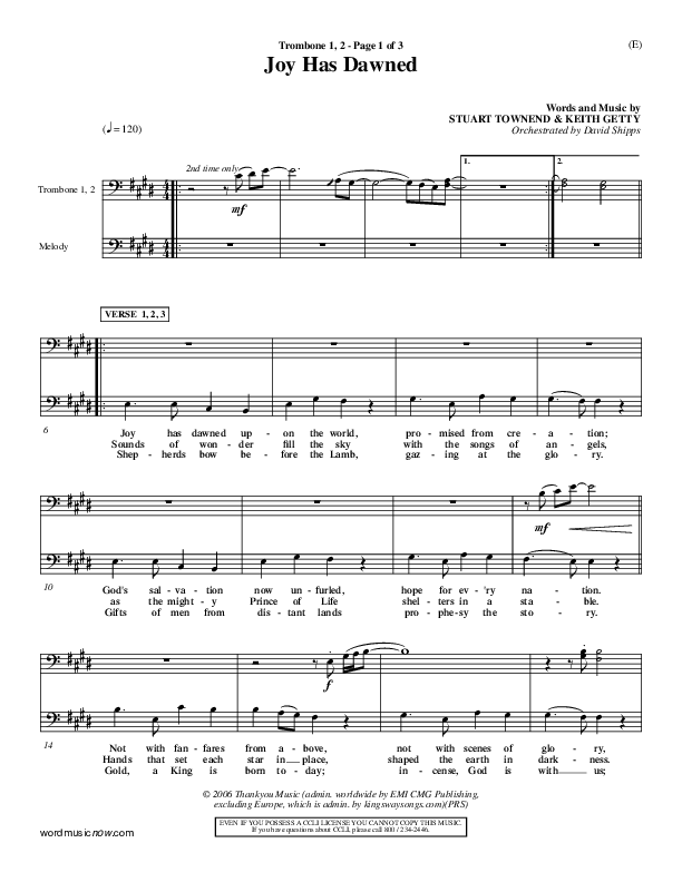 Joy Has Dawned Trombone 1/2 (Stuart Townend)