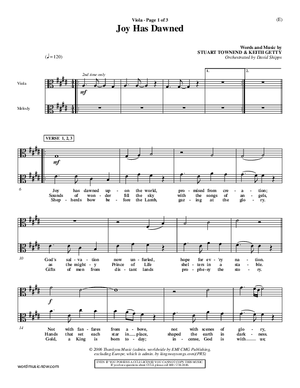 Joy Has Dawned Viola (Stuart Townend)