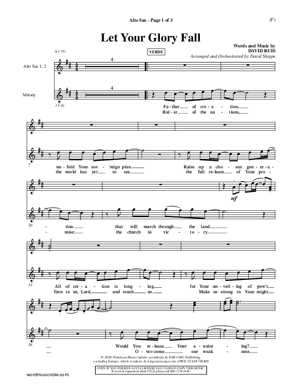 Let Your Glory Fall Alto Sax ()
