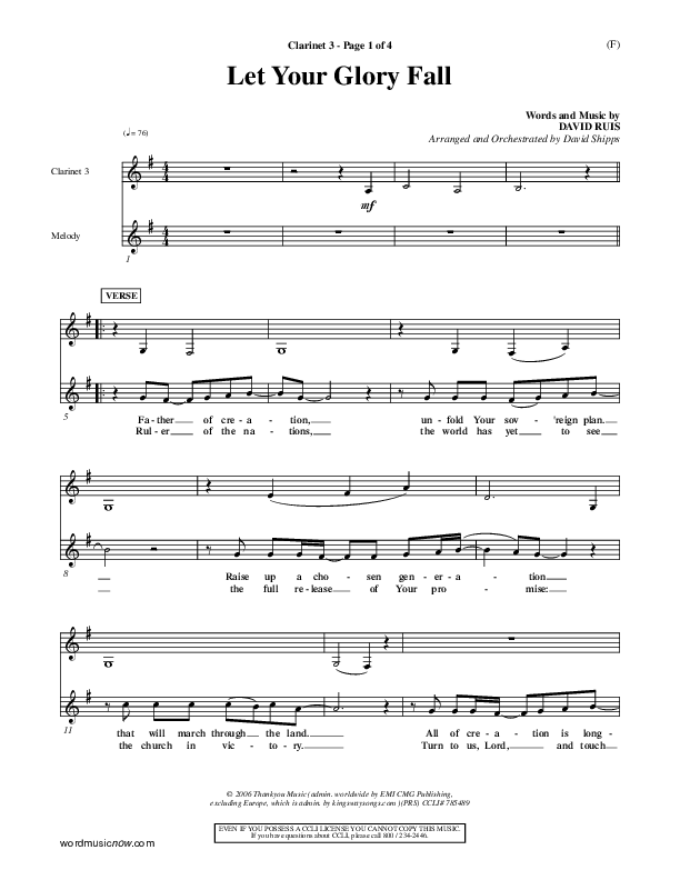 Let Your Glory Fall Clarinet 3 ()