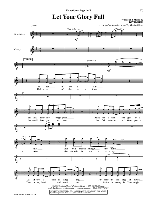 Let Your Glory Fall Flute/Oboe ()