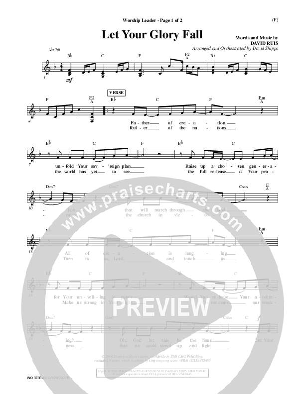 Let Your Glory Fall Lead Sheet ()