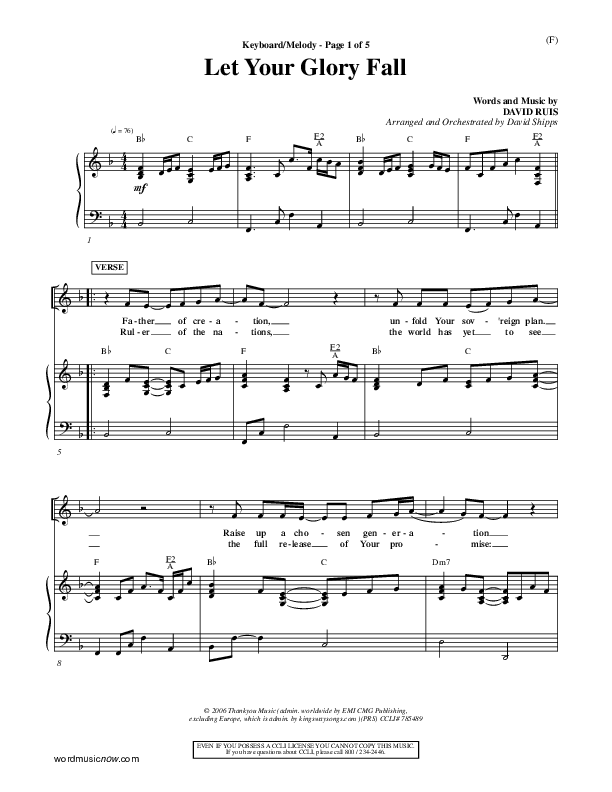 Let Your Glory Fall Piano/Vocal ()