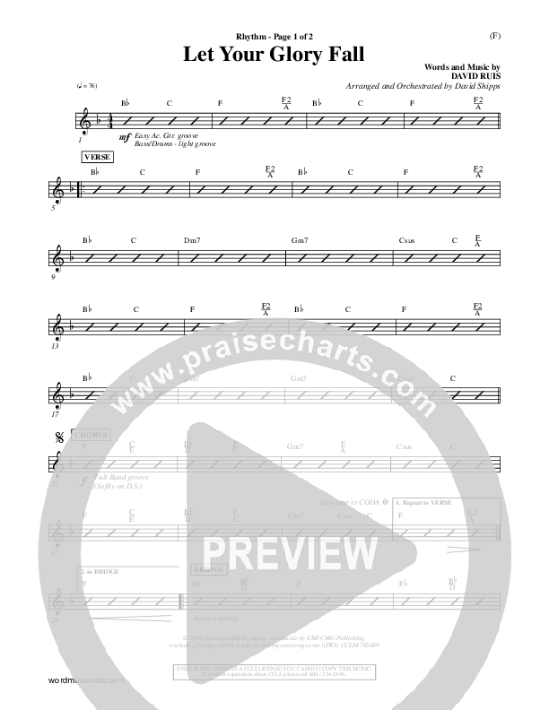 Let Your Glory Fall Rhythm Chart ()