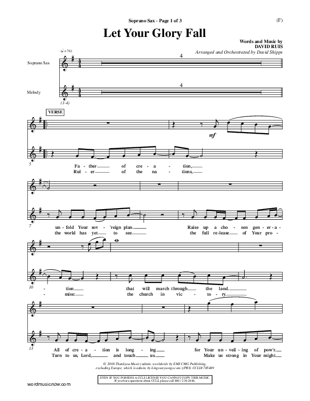Let Your Glory Fall Soprano Sax ()