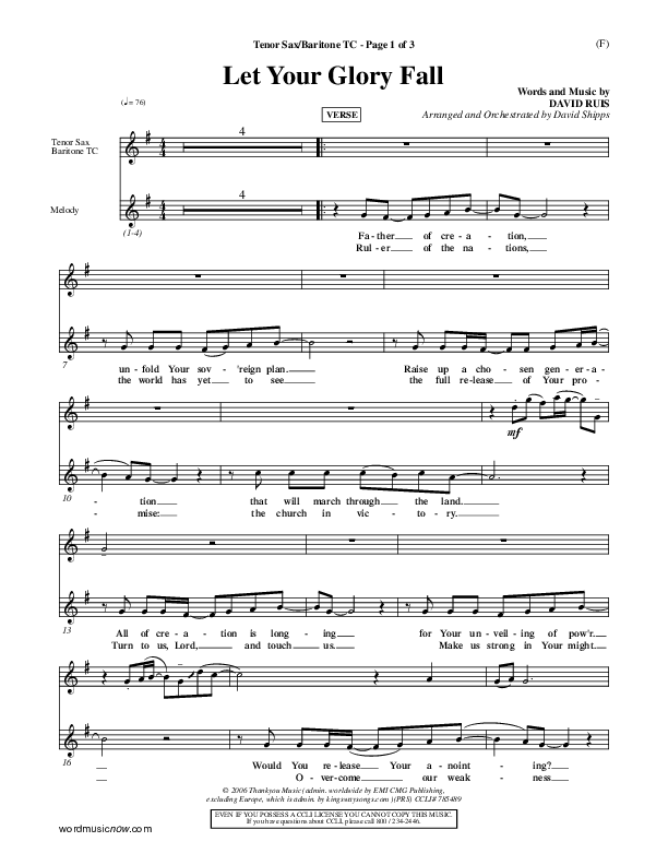 Let Your Glory Fall Tenor Sax/Baritone T.C. ()