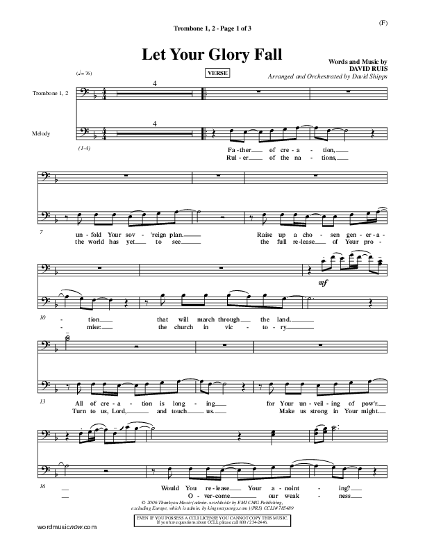 Let Your Glory Fall Trombone 1/2 ()