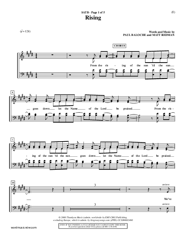 Rising Choir Vocals (SATB) (Paul Baloche)