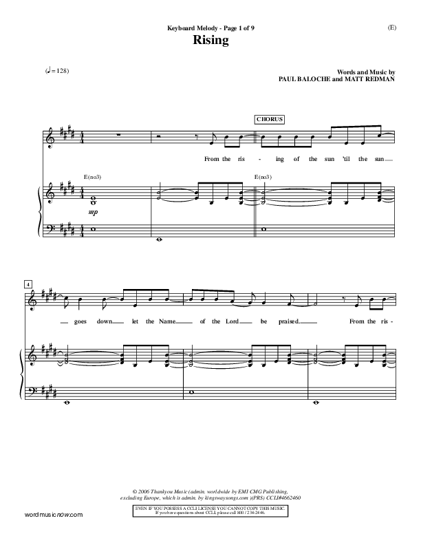 Rising Piano/Vocal (Paul Baloche)