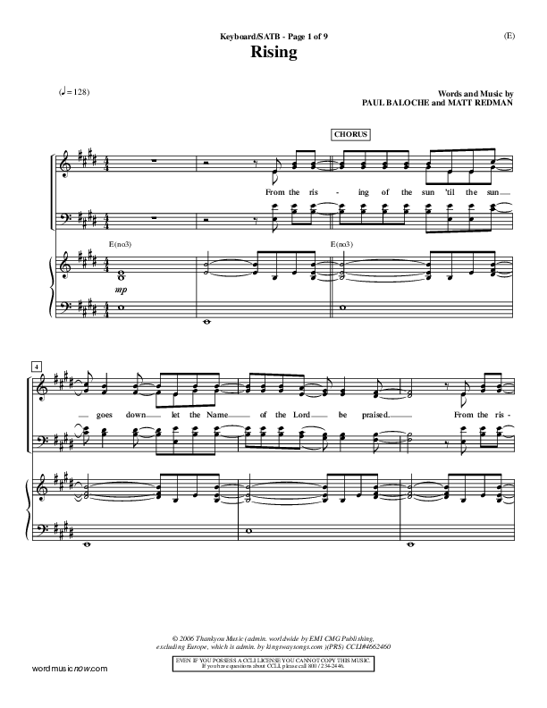 Rising Lead Sheet (Paul Baloche)