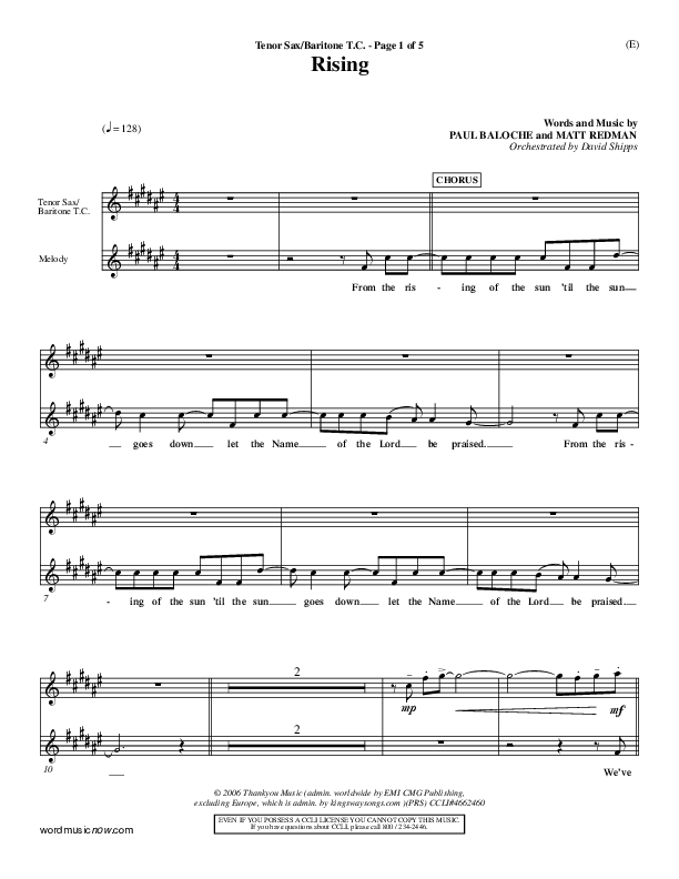 Rising Tenor Sax/Baritone T.C. (Paul Baloche)