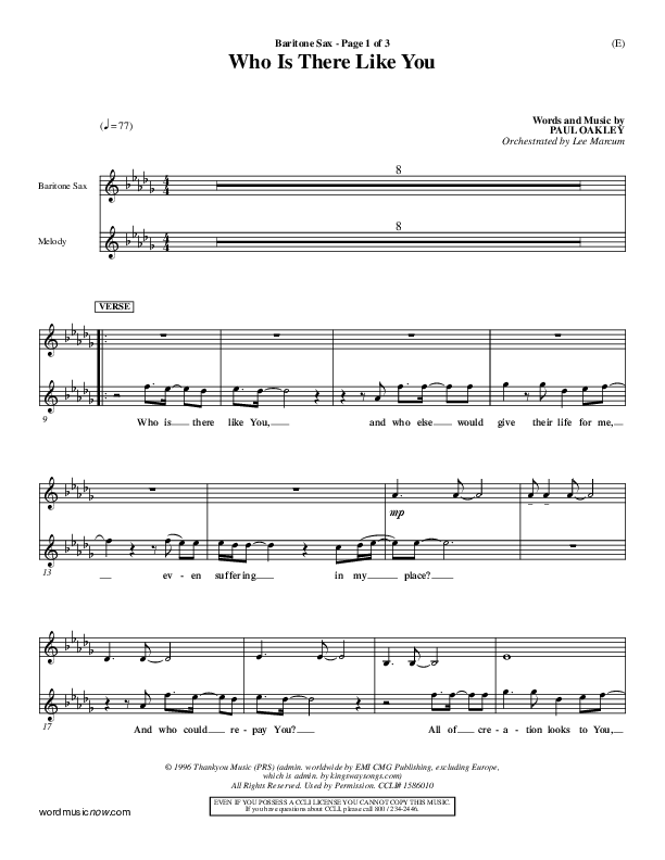 Who is There Like You Bari Sax (Paul Oakley)