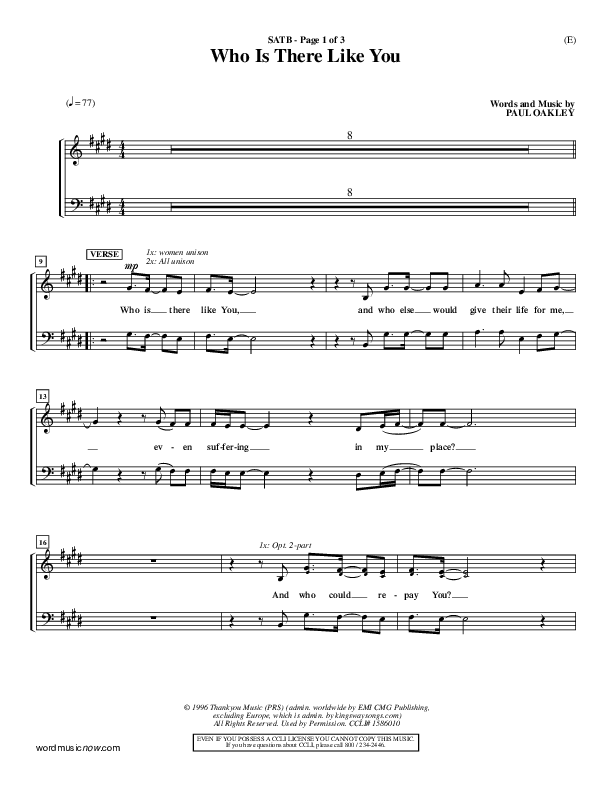 Who is There Like You Choir Vocals (SATB) (Paul Oakley)