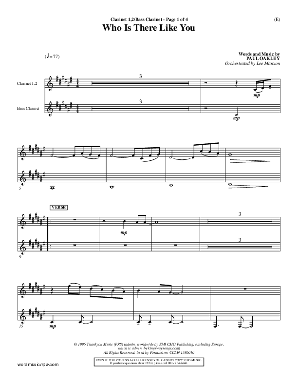 Who is There Like You Clarinet 1/2, Bass Clarinet (Paul Oakley)