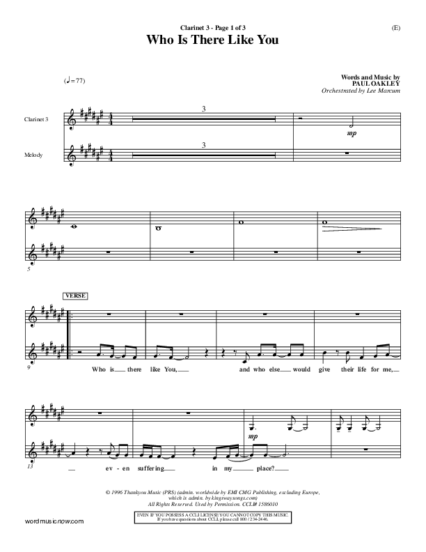 Who is There Like You Clarinet 3 (Paul Oakley)