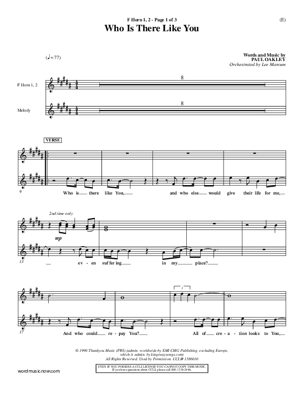Who is There Like You French Horn 1/2 (Paul Oakley)