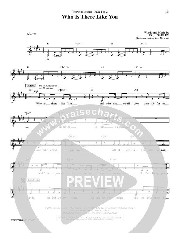 Who is There Like You Lead Sheet (Paul Oakley)