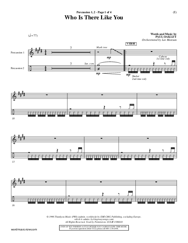 Who is There Like You Percussion 1/2 (Paul Oakley)