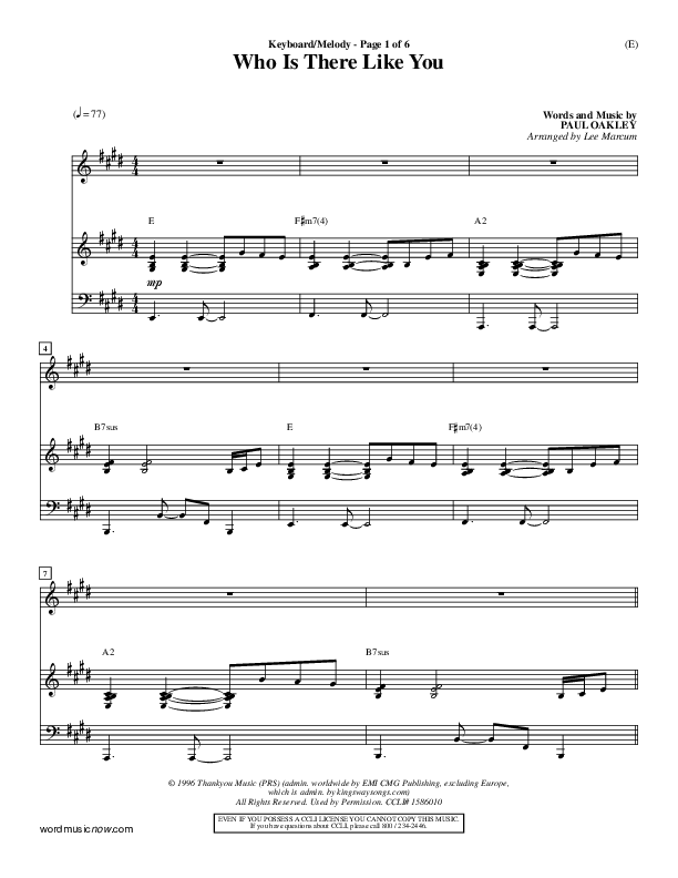 Who is There Like You Piano/Vocal (Paul Oakley)