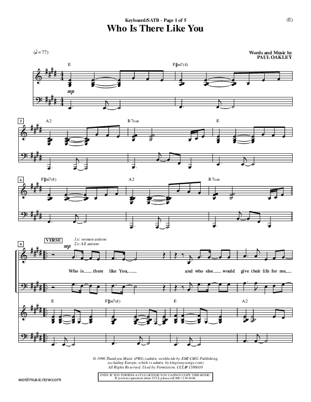 Who is There Like You Lead Sheet (Paul Oakley)