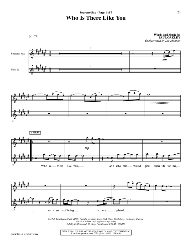 Who is There Like You Soprano Sax (Paul Oakley)