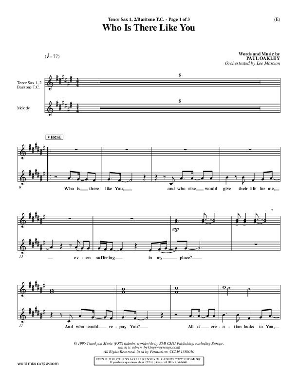 Who is There Like You Tenor Sax/Baritone T.C. (Paul Oakley)