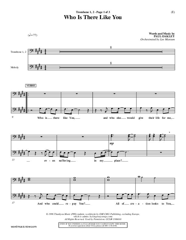 Who is There Like You Trombone 1/2 (Paul Oakley)