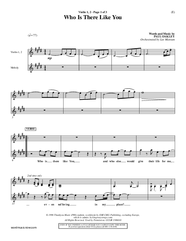 Who is There Like You Violin 1/2 (Paul Oakley)