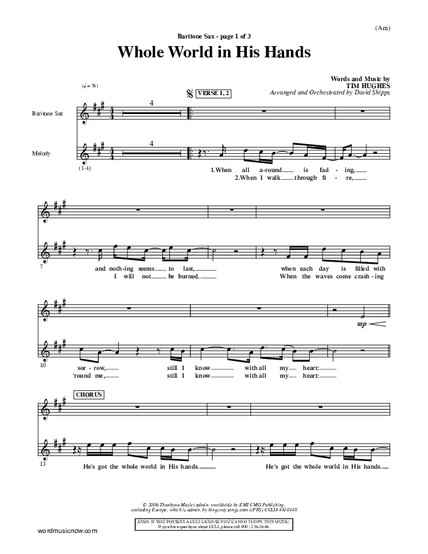 Whole World In His Hands Bari Sax (Tim Hughes)