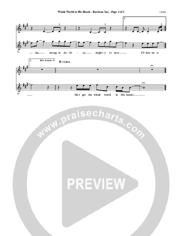 Whole World In His Hands Bari Sax (Tim Hughes)