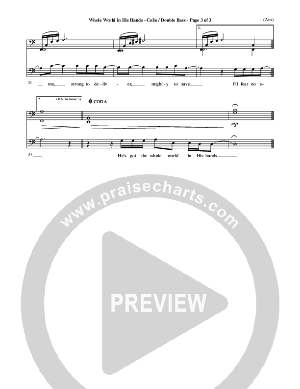 Whole World In His Hands Cello/Bass (Tim Hughes)