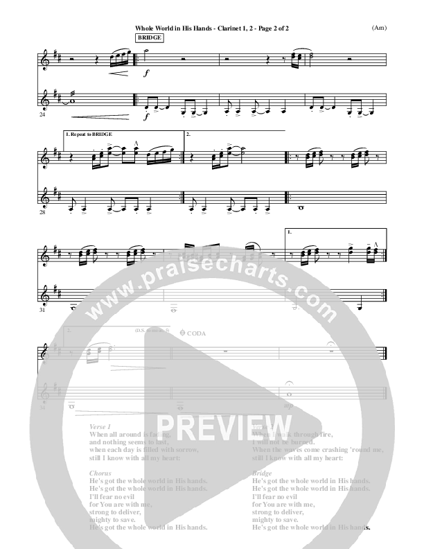 Whole World In His Hands Clarinet 1/2 (Tim Hughes)