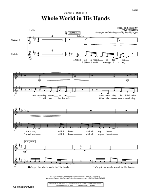 Whole World In His Hands Clarinet 3 (Tim Hughes)