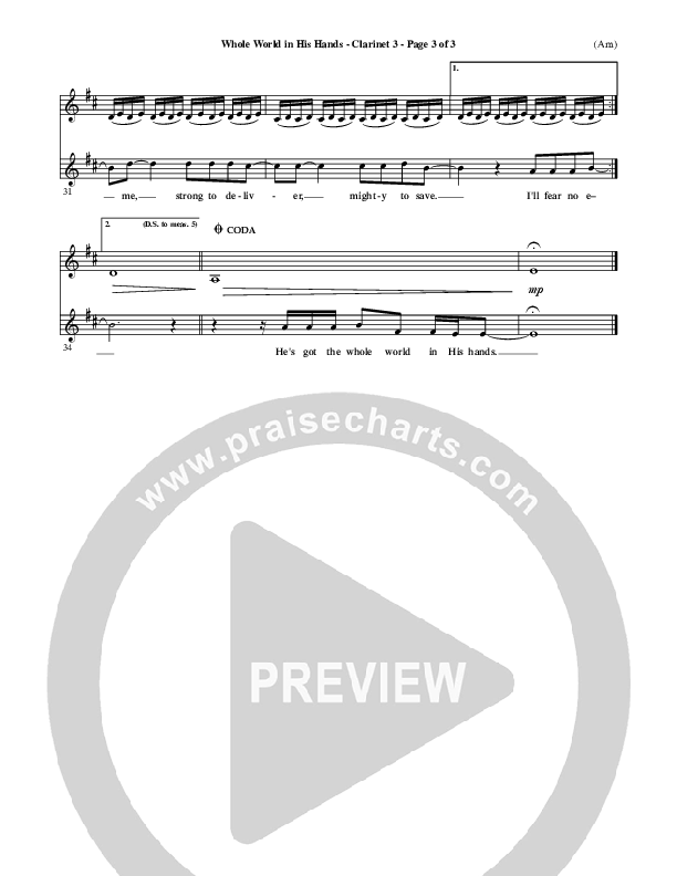 Whole World In His Hands Clarinet 3 (Tim Hughes)