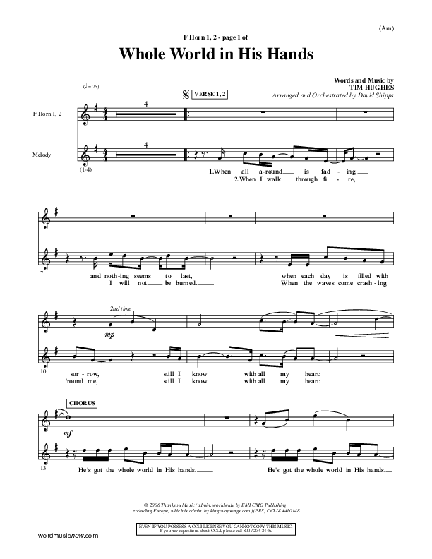 Whole World In His Hands French Horn 1/2 (Tim Hughes)