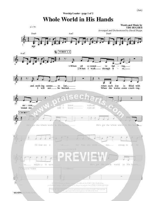 Whole World In His Hands Lead Sheet (Tim Hughes)