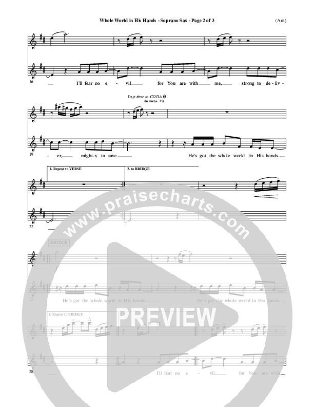 Whole World In His Hands Soprano Sax (Tim Hughes)