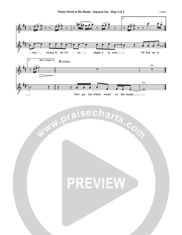 Whole World In His Hands Soprano Sax (Tim Hughes)