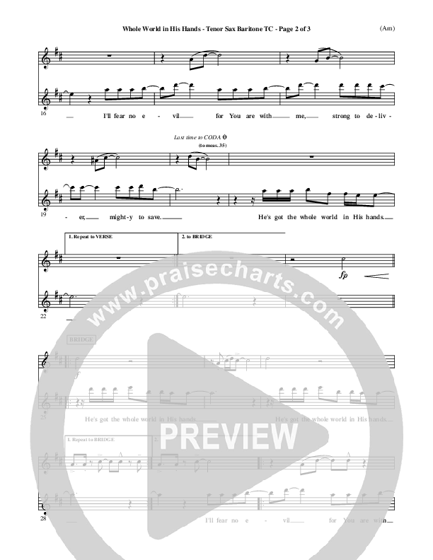 Whole World In His Hands Tenor Sax/Baritone T.C. (Tim Hughes)