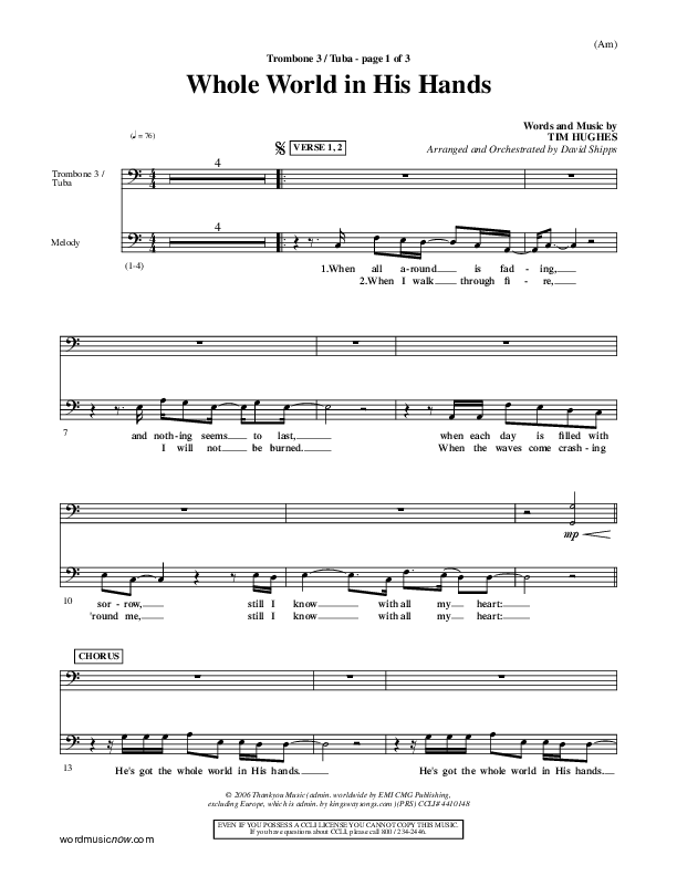 Whole World In His Hands Trombone 3/Tuba (Tim Hughes)