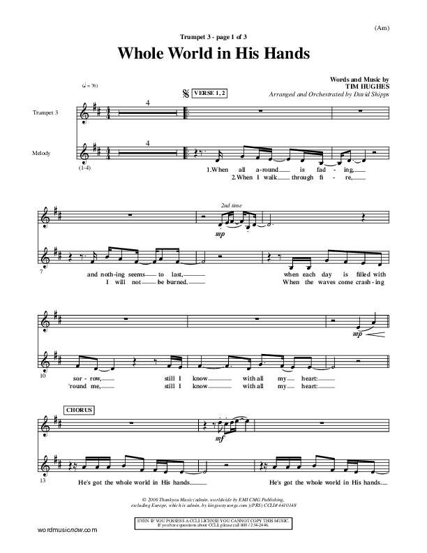 Whole World In His Hands Trumpet 3 (Tim Hughes)