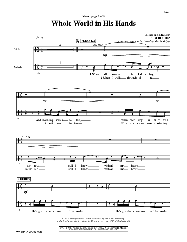 Whole World In His Hands Viola (Tim Hughes)