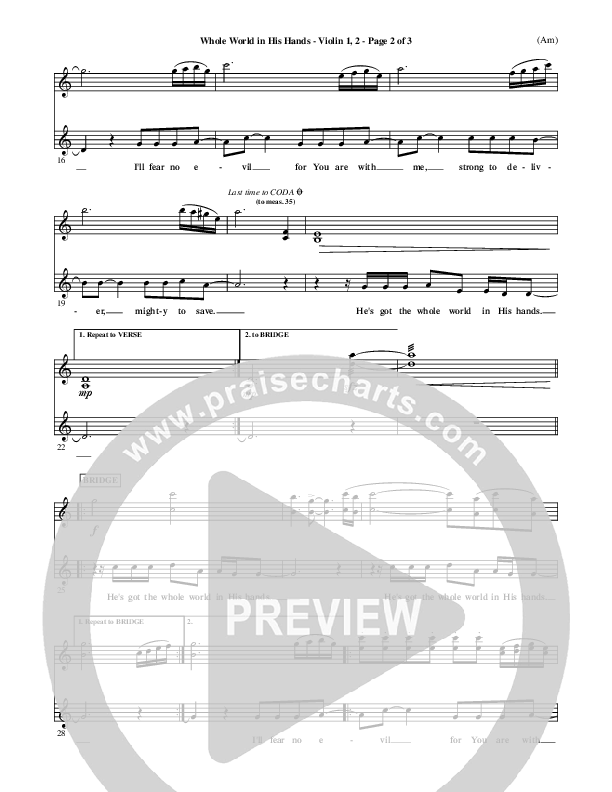 Whole World In His Hands Violin 1/2 (Tim Hughes)