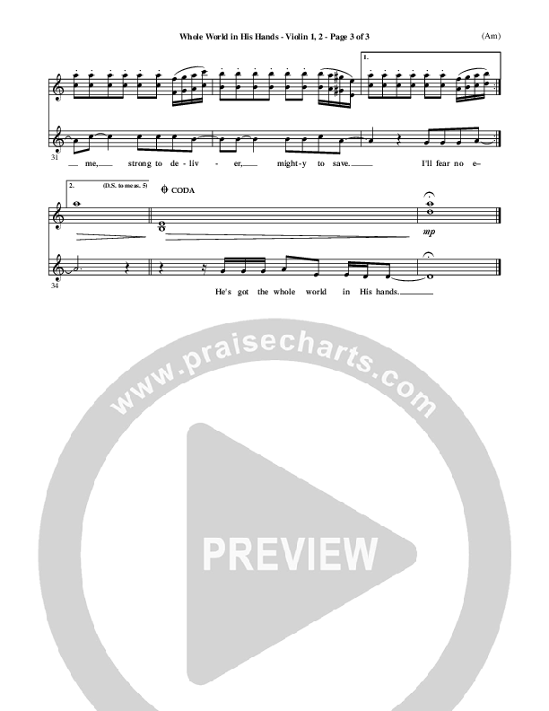 Whole World In His Hands Violin 1/2 (Tim Hughes)