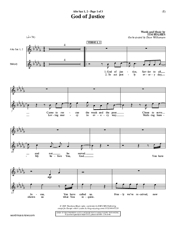 God Of Justice Alto Sax 1/2 (Tim Hughes)