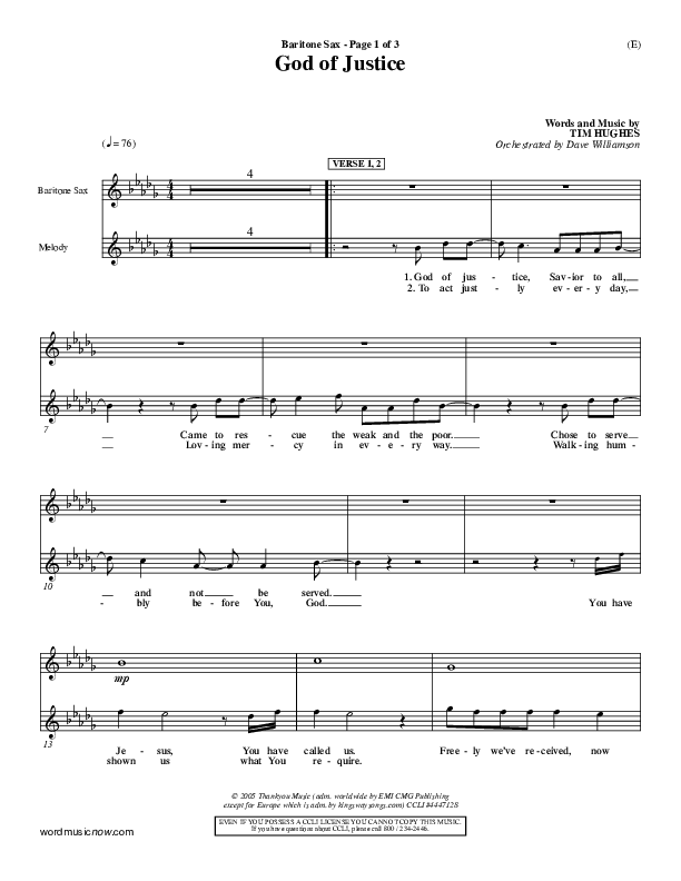 God Of Justice Bari Sax (Tim Hughes)