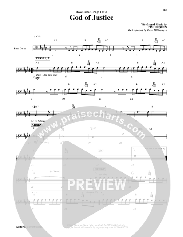 God Of Justice Bass Guitar (Tim Hughes)