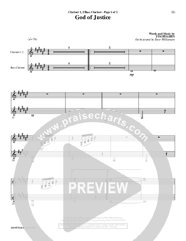 God Of Justice Clarinet 1/2 (Tim Hughes)