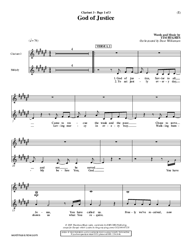 God Of Justice Clarinet 3 (Tim Hughes)