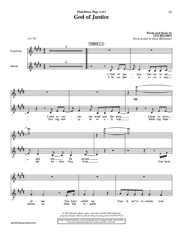 God Of Justice Flute/Oboe (Tim Hughes)